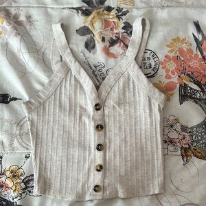 Striped Cream Button-Up Women's Top